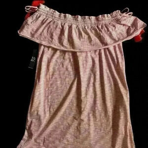 NWT New York and Co. XS orange White Stripe Off Shoulder Dress Tassel Shift Knit